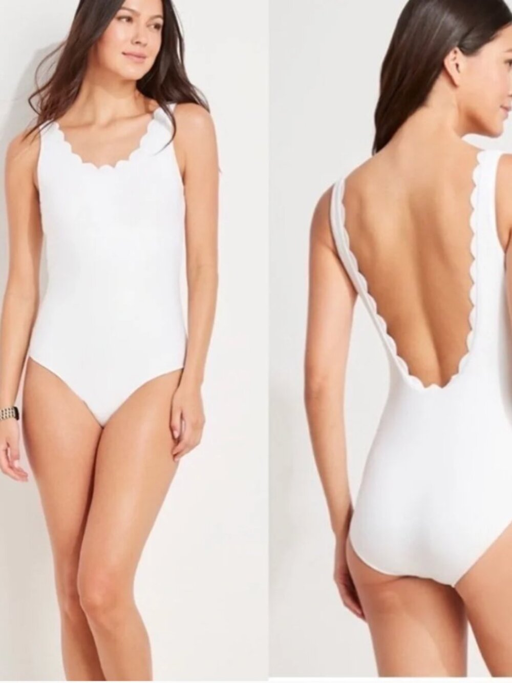 Vineyard Vines White One-Piece Swimsuit Shelf Bra Padded Scalloped NWT Small